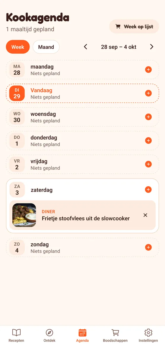 De kookagenda in BromeoCook
